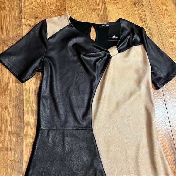 COURAGE.b BLACK/BEIGE FAUX LEATHER/SUEDE ROMATA DRESS S NWT - Picture 4 of 16